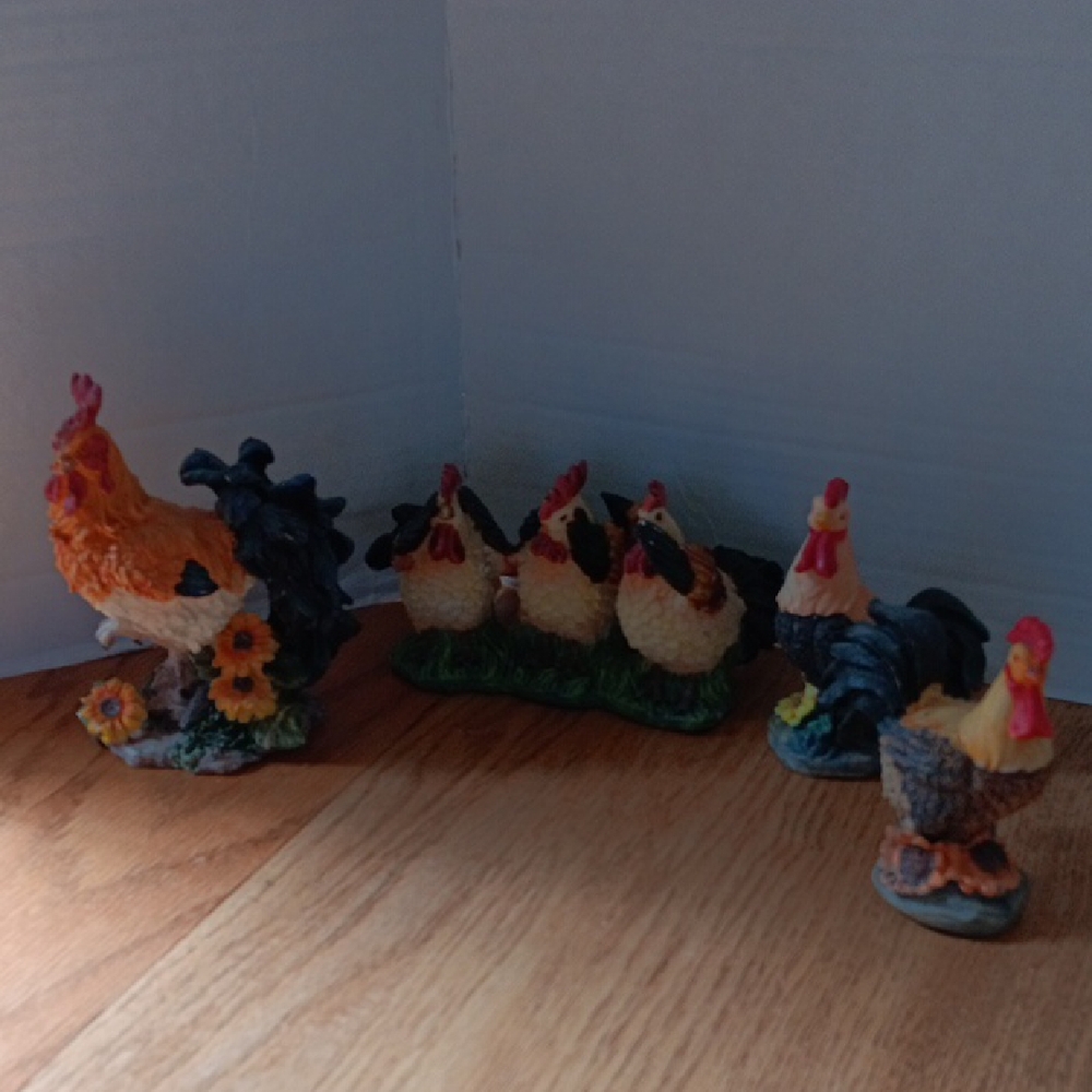 Colorful Rooster and Hen Figurine Set